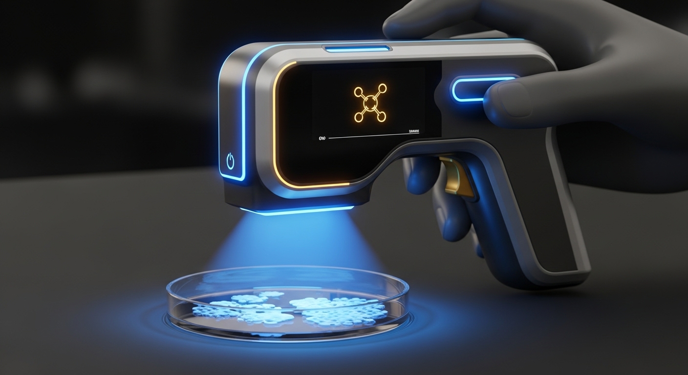 A handheld medical diagnostic device showing a result