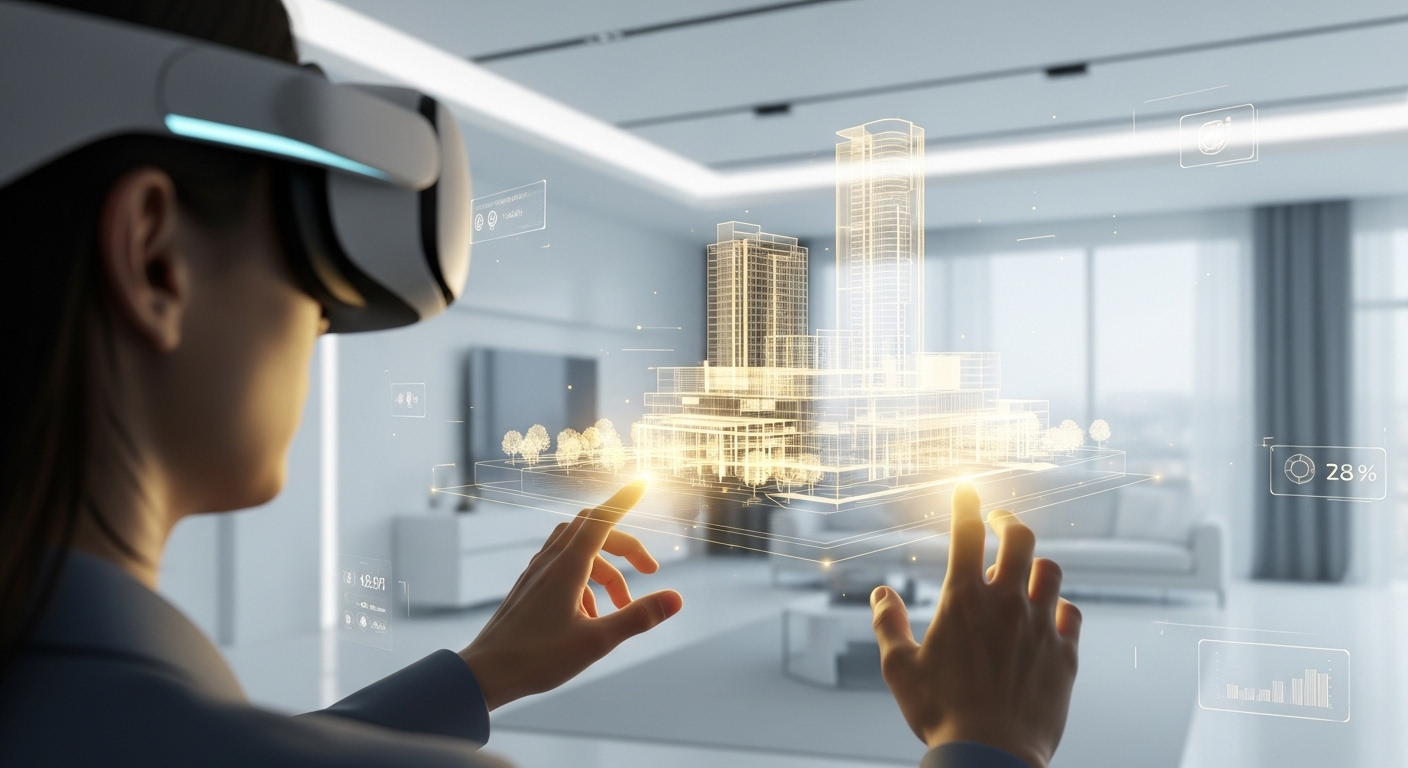 A user interacting with a high-resolution hologram through an XR headset