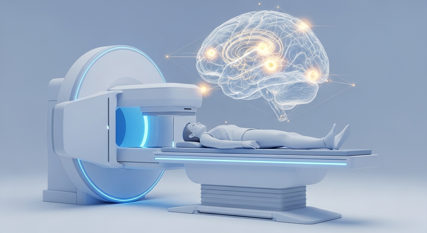 Futuristic diagnostic imaging machine creating a hologram