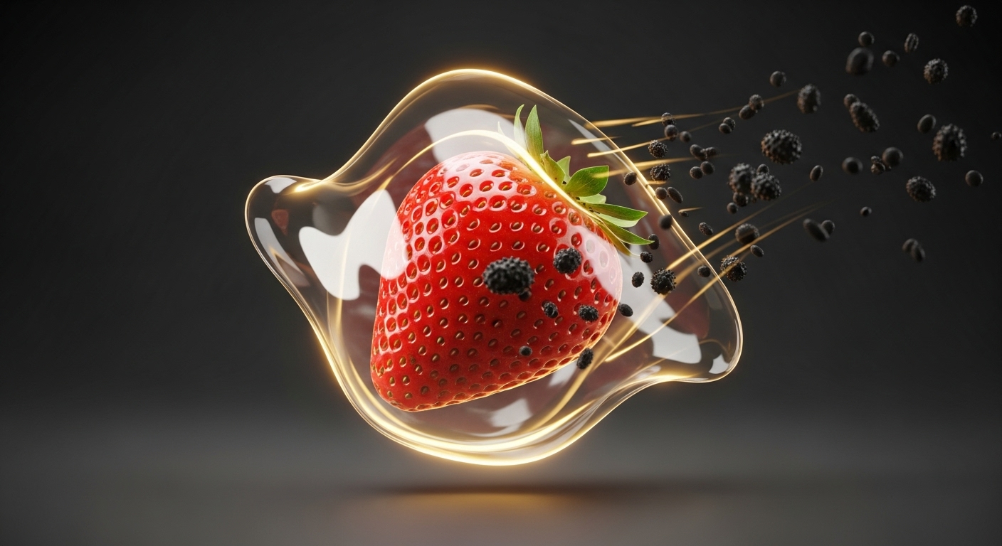 Antimicrobial film protecting a piece of fruit