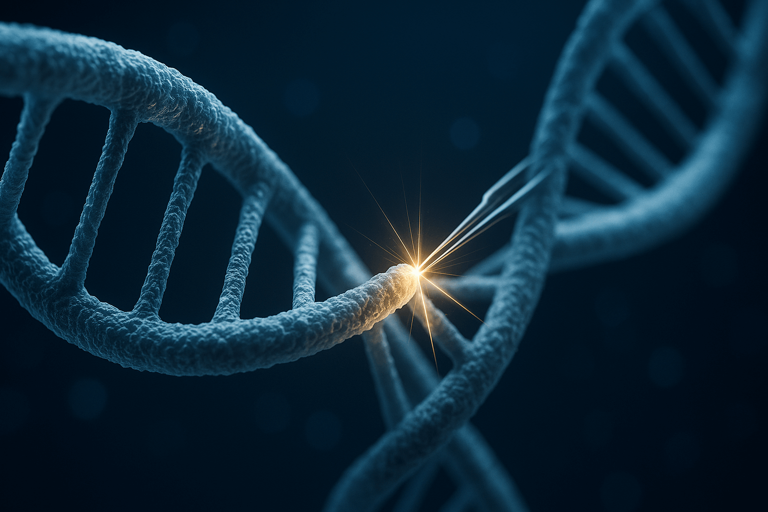 Illustration of CRISPR gene editing a DNA strand