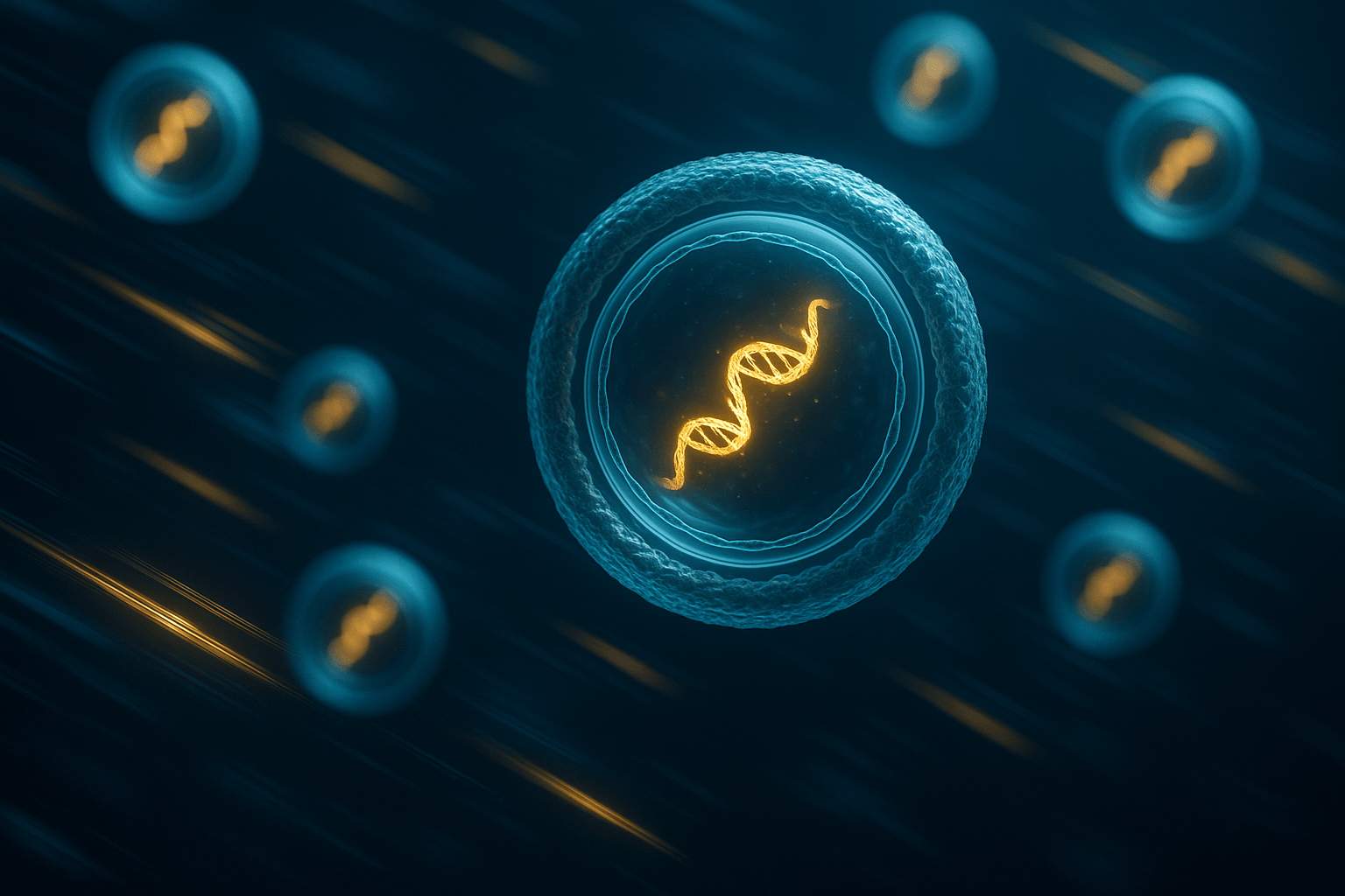 Illustration of mRNA strands encapsulated in lipid nanoparticles