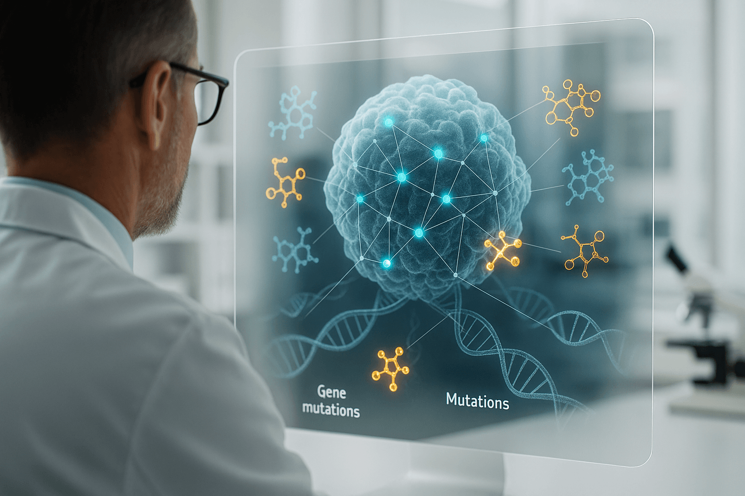 Doctor reviewing genomic sequencing data for a cancer patient